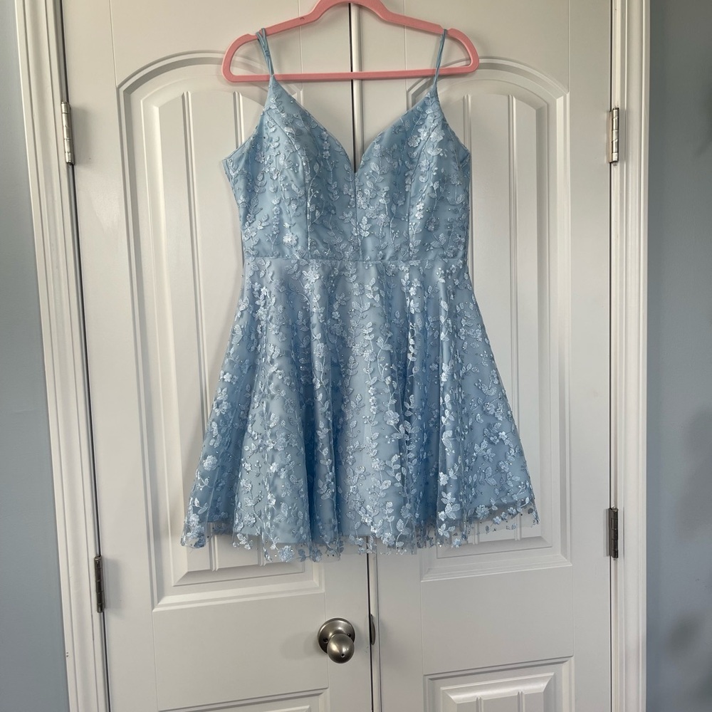 👑Blue Sequin A-Line Dress Spaghetti Strap sz:11/12 TLC Say Yes To The Prom🪩💃